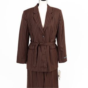 100% pure new wool pantsuit pinstripe chocolate brown Sag Harbor 12/14